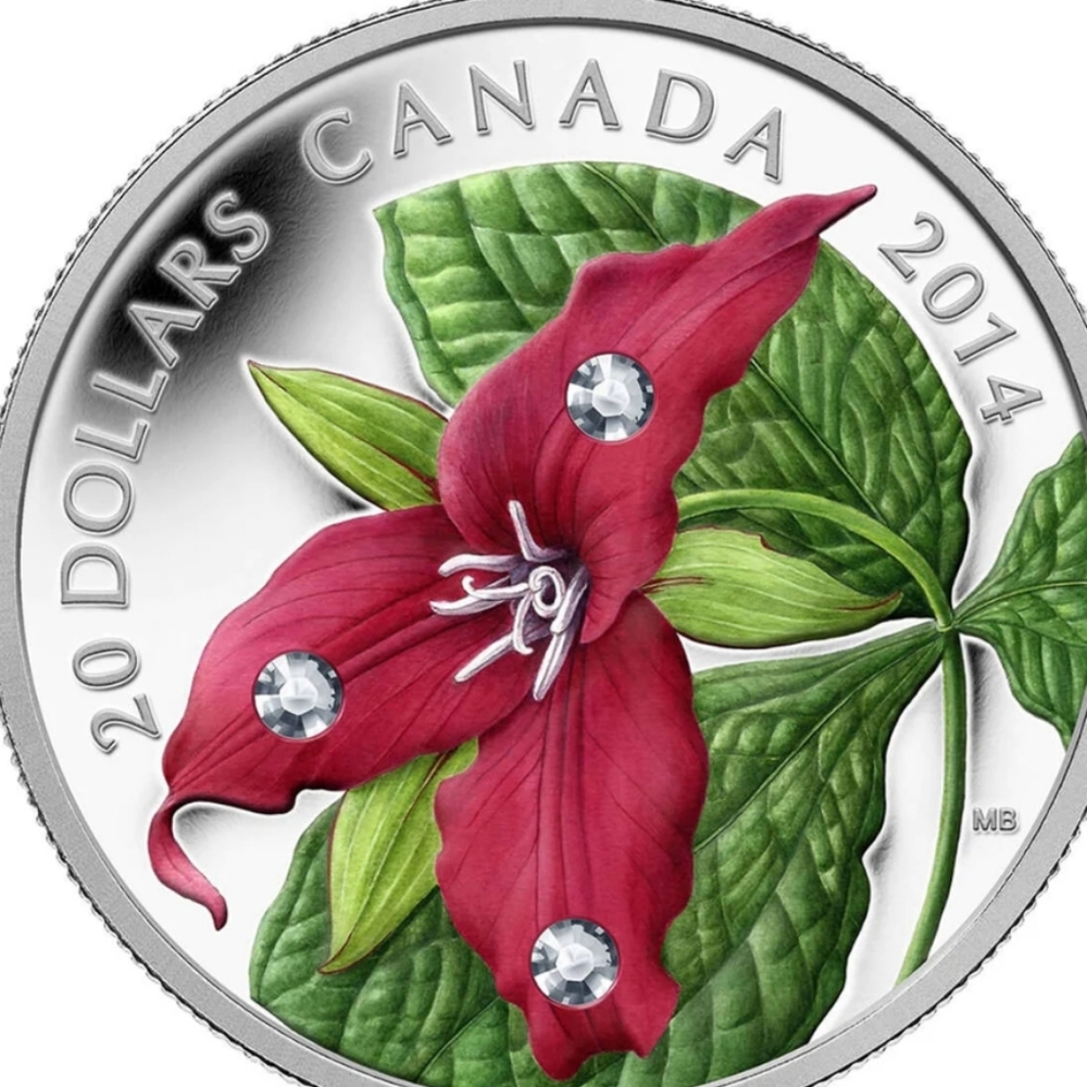 2014 RCM $20 Red Trillium with Crystal Dew Drops - Pure Silver Coin